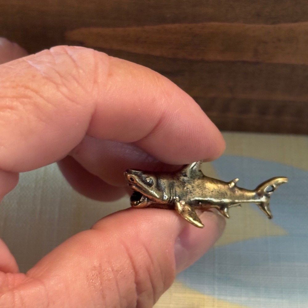 BG2 Miniature Brass tone Shark Figurine Nautical Marine Life Solid Metal Tiny